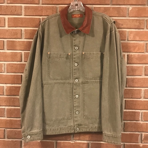 Orvis Other - Orvis Olive Canvas Field Jacket with Brown Collar